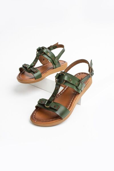 Pembe Potin Women's Khaki Comfortable Poly Sole Daily Summer Basement Style Sandals