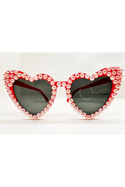 Skygo Heart Shaped Red Bridal Goggles - Bride Goggles with Pearl Detail