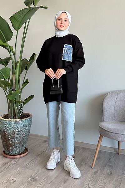 InStyle Black Knitwear Tunic - Denim Pocket