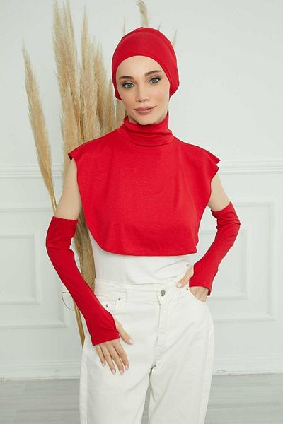 Aisha's Design Red Sleeve, Neck Collar and Bonnet Set - KPT-3
