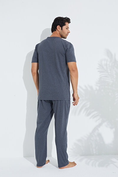 Siyah İnci Men's Knitted Pajama Set - Short Sleeve, Anthracite 7794