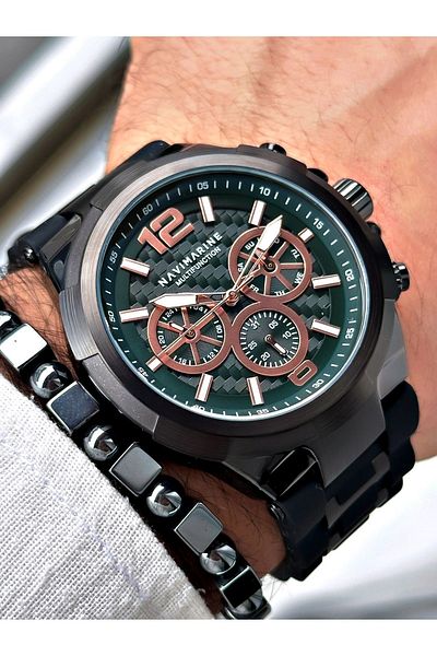 Navimarine Men's Wristwatch and Bracelet with Gift - Black Silicone Cord