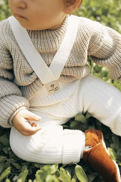 Minytrendy Unisex Baby 4 Seasons Adjustable Cross Strap Flexible Knitwear Tights 3-24 Months-ecru