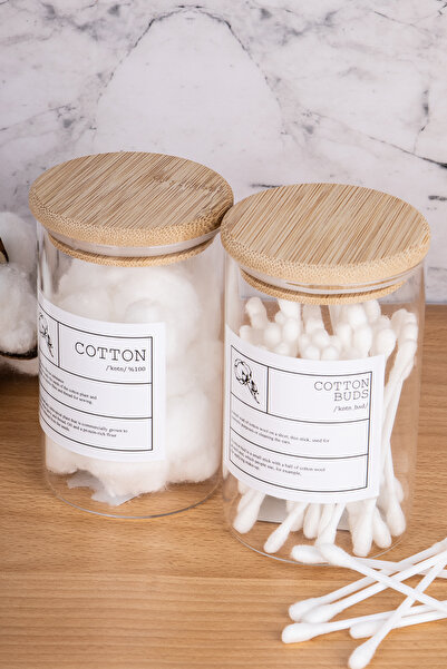 MODA OZY 2 штуки 250 мл бамбукові кришки для ватних дисків/ватних паличок - б...