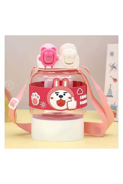 BLA GROUP 660ml Children's Water Bottle - Bpa Free Water Bottle with Rabbit Figure with Carrying Strap Sticker