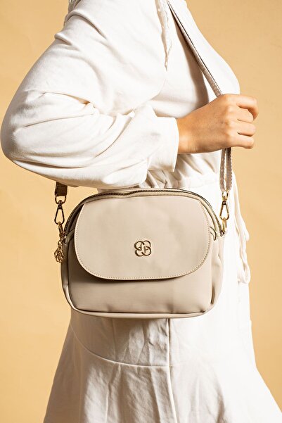 Pembe Potin Geantă de umăr elegantă pentru femei, bej, cu 4 compartimente, cu fermoar, curea în cruce reglabilă