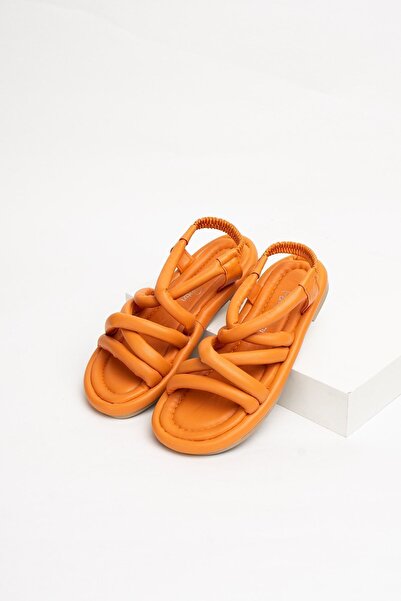 Pembe Potin Women's Orange Strappy Comfortable Daily Stylish Sandals