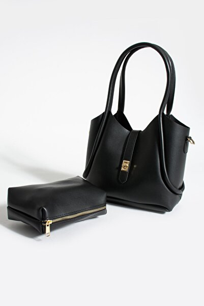 Pembe Potin Women's Black Zippered Special Day and Daily Crossbody Shoulder Bag