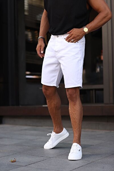 Genel Markalar Boyfriend Rahat Kalıp Düz Beyaz Şort Kapri