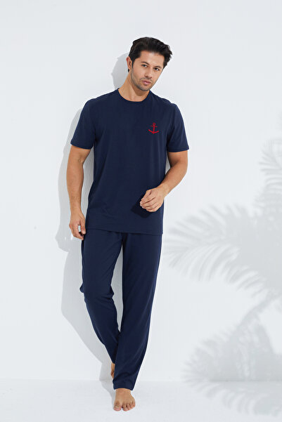 Siyah İnci Чоловічий піжамний комплект Orme з коротким рукавом темно-синій 7794