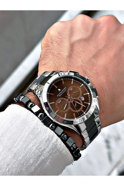 Navimarine Men's Silver Black Wristwatch and Bracelet - Steel Cord Gift