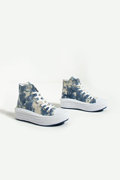 Pembe Potin Women's White Unisex High Sole High Top Model Linen Sneaker