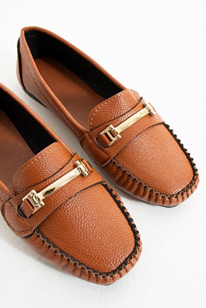 Pembe Potin Women's Flats Tan Buckle Lightweight Comfortable Sole Stylish Casual Shoes