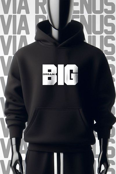 Vordevia Φούτερ Dream Big 3 νήματα μαύρη κουκούλα - Μπροστά και πίσω εμπριμέ