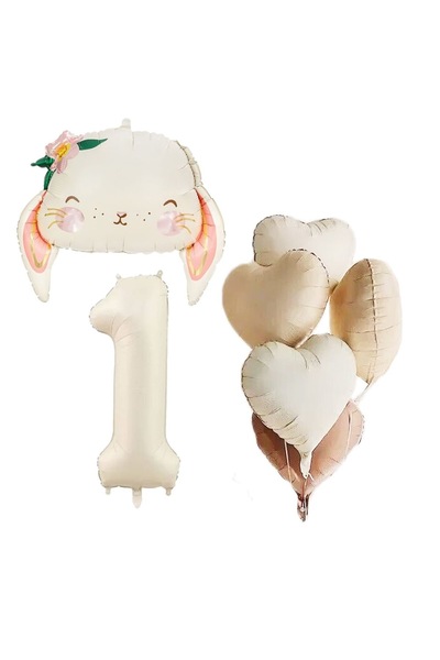 Partifabrik مجموعة بالونات ذات طابع أرنب ريترو لعمر سنة واحدة - ألوان كريمية ...