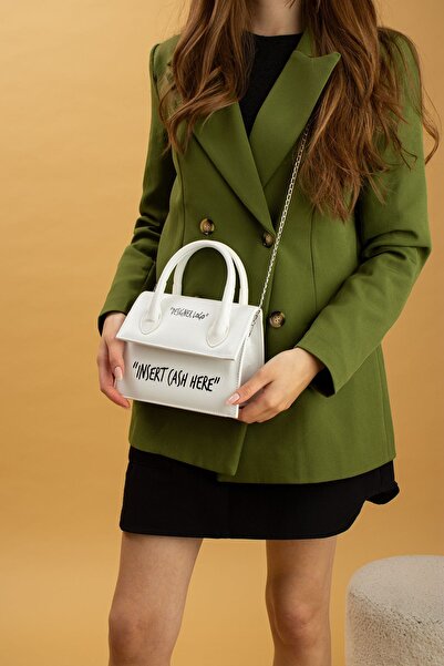 Pembe Potin Women's White Style Written Daily Night Hand Shoulder Bag