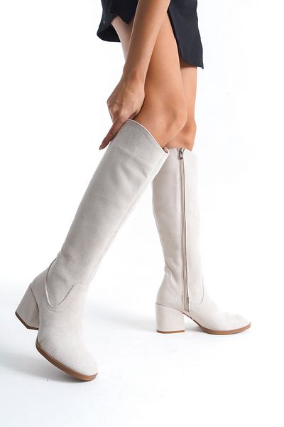 Shoesers Γυναικείες μπότες σουέτ - Οβάλ μύτη, χοντρό τακούνι και φερμουάρ
