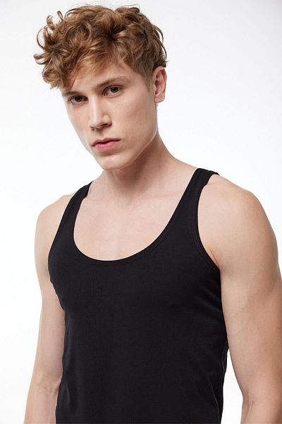 Malabadi Black Modal Tank Top - 2 Thin Straps and Non-Marking Men 013