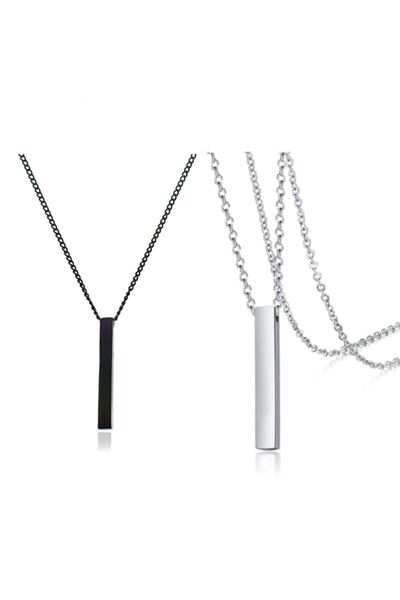 Genel Markalar Siyah-gümüş Renk Çift Çubuk Kolye 70 Cm Kl0114