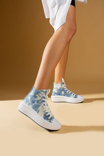 Pembe Potin Women's White Unisex High Sole High Top Model Linen Sneaker