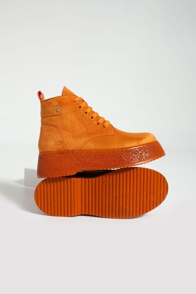 Pembe Potin Жіночі помаранчеві замшеві черевики на шнурівці з товстою зручною термопідошвою, теплою підкладкою та еластичною гумкою