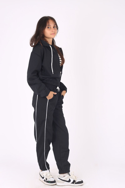 armicem 3-piece hooded crop jacket\crop t-shirt\ ribbed bottom-girl's tracksuit set