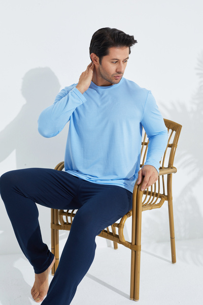 Siyah İnci Ανδρικές πιτζάμες 7795 - Μπλε, Μακρυμάνικο, Πλεκτό