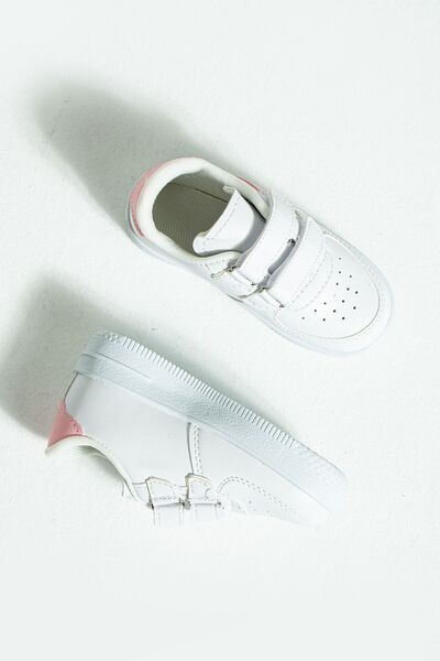 Pembe Potin Dětské unisex bílé pudrové tenisky na suchý zip Sportovní pohodlné dětské boty