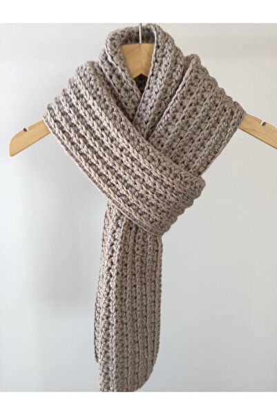 Mora Örgü Mora Knit Atkı El Örgüsü Yünlü Hafif Yumuşak Sütlü Kahve  Unisex Atkı