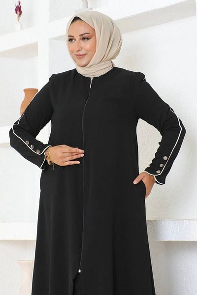 Neva Style Μαύρο Καπάκι Linda - Λεπτομέρεια με κουμπιά μανίκι