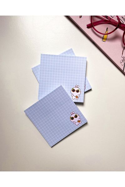 Pine Note Set of 4 Checkered Rabbit Patterned Kawaii Memopad, Notepad, Memo Pad, Notebook, Planner