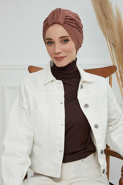 Aisha's Design غطاء رأس من القطن الممشط باللون البني الداكن - B-68