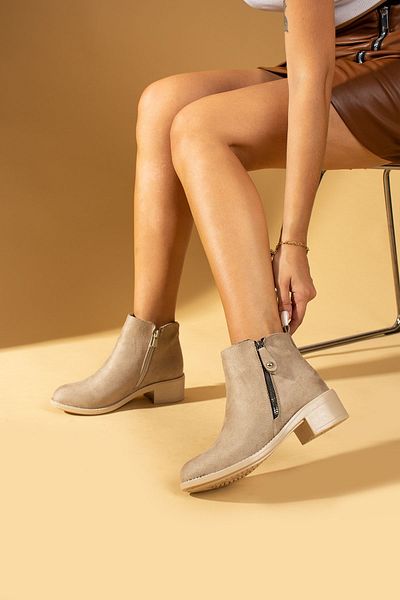 Pembe Potin Γυναικείες μπότες με κρεμ Nubuck Poly Sole με φερμουάρ καθημερινά Άνετα με ζεστή επένδυση