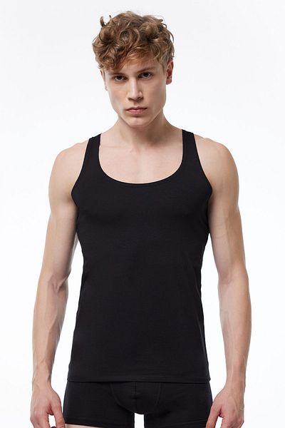 Malabadi Invisible Undershirt Men's 2 Pieces Black Skin Color Thin Strap Non-Marking Modal Undershirt 013