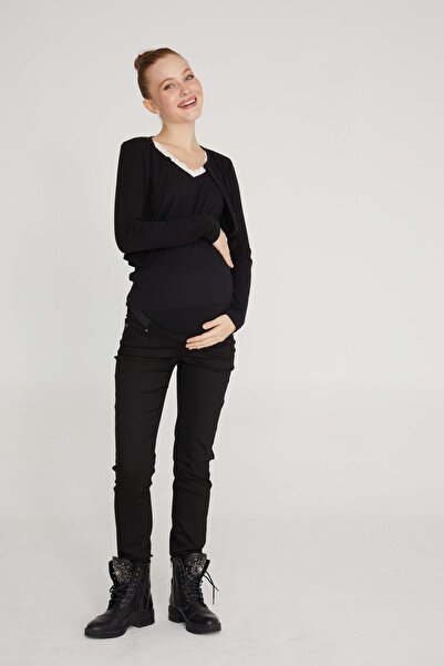 VAVIEN Skinny Fit Likralı Hamile Jean Siyah Pantolon 1040