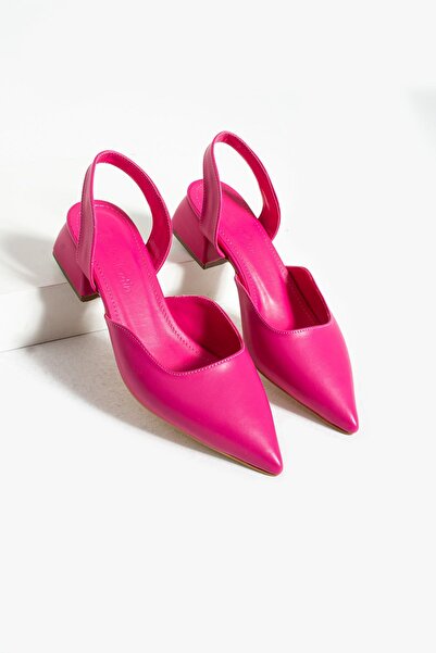 Pembe Potin Women's Fusya Classic Short Low Comfortable Sole and Mold Classic Office Daily Heeled Shoes