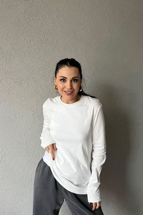 Seda Yalc n Atelier Ekru Uzun Kollu Basic T shirt Fiyat Yorumlar Trendyol