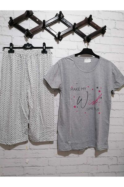 anne moda ankara Σετ πιτζάμες Capri με κοντομάνικο καλοκαιρινό λεπτό βαμβακερό σε μεγάλο μέγεθος