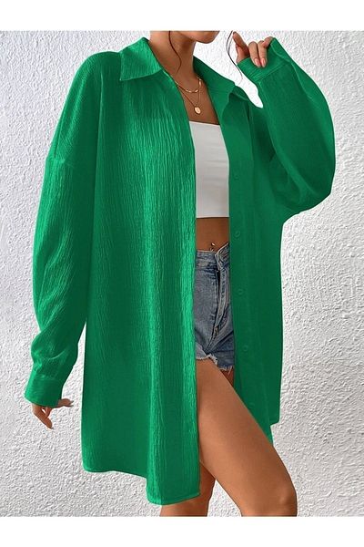 Trendseninle Cămașă lungă oversize verde de damă