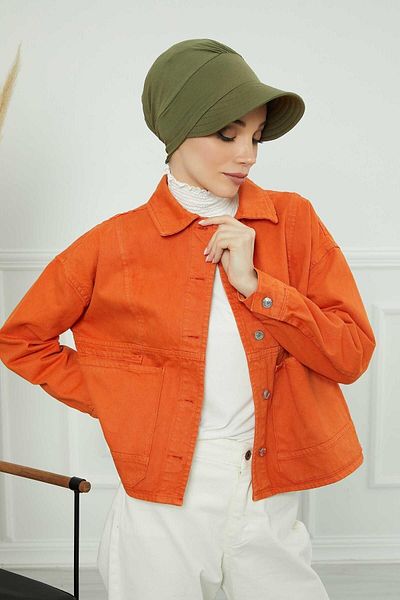 Aisha's Design قبعة من القطن الممشط موديل B-73 باللون الأخضر الكاكي