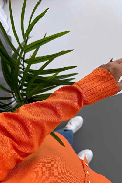 Ka Hijab Mercerized Hijab Cardigan with V-Neck Side Slits - Orange