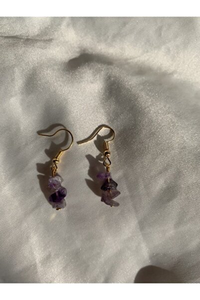 Mıçı takı silver Ametist Taşlı Gold Kaplama Küpe