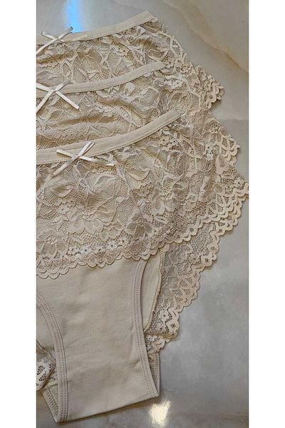 AVESŞENER Ψηλόμεση Δαντέλα Plus Size Χτενισμένο Βαμβακερό Σετ 3 τεμ