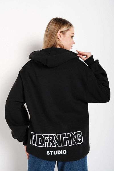 Trendseninle Γυναικείο φούτερ με στάμπα, Black Mad For Nothing, Oversize με κουκούλα