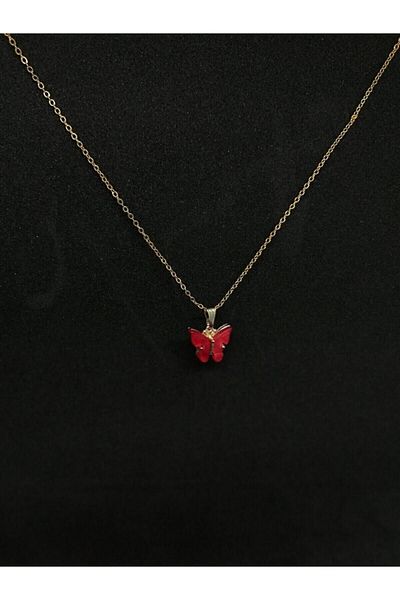 Remini Aksesuar Women's Red Butterfly Necklace