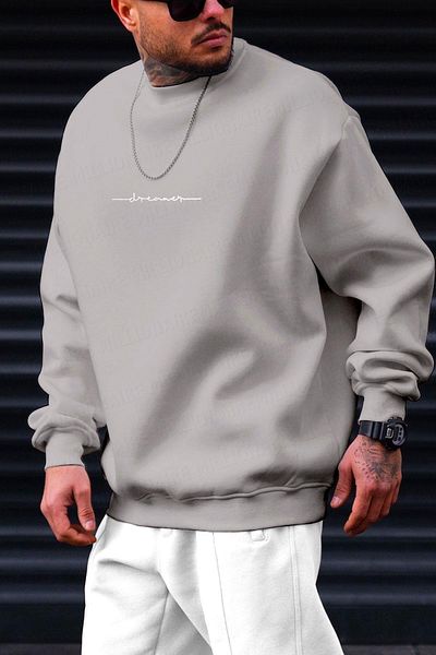 Millionaire Ανδρικό φούτερ με στάμπα σε σκούρο γκρι Dreamer Oversize Fleece φούτερ - 0 Crew Neck
