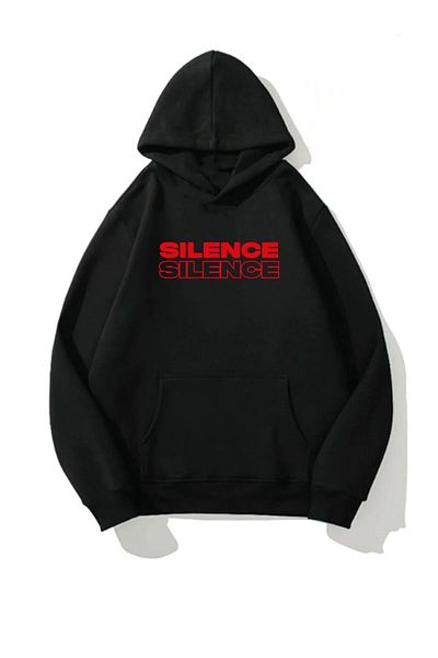 Trendseninle Silence Oversize Hoodie Черен Червен