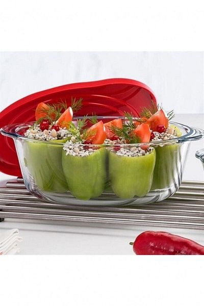 Paşabahçe 59001 Model Large Oven Pyrex Storage Container with Red Lid