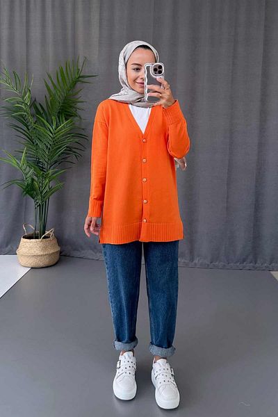 Ka Hijab سترة حجاب مرسيريزد بفتحة جانبية على شكل حرف V - برتقالي