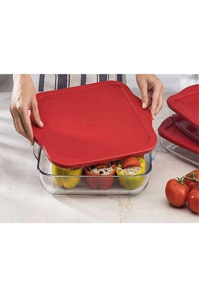 Paşabahçe Borcam 59034 Red Covered Square Storage Container Tray
